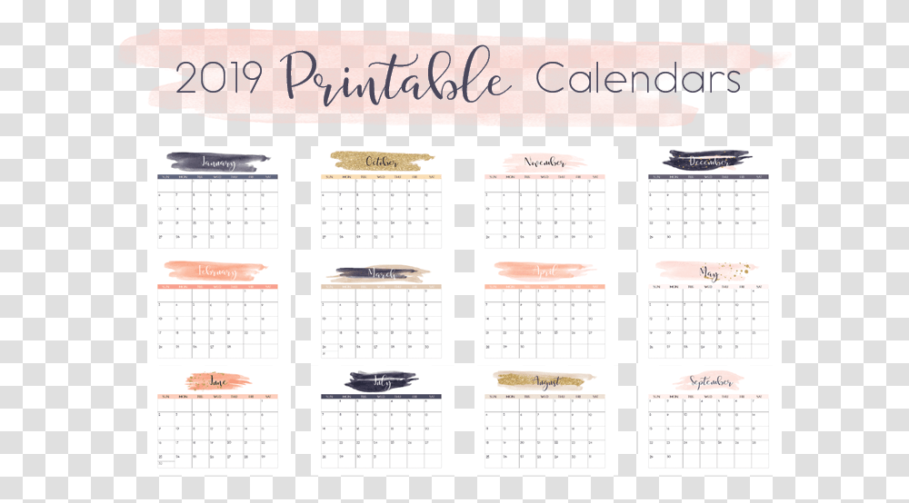 Free 2019 Printable Calendars Pretty Calendar 2019, Page Transparent Png