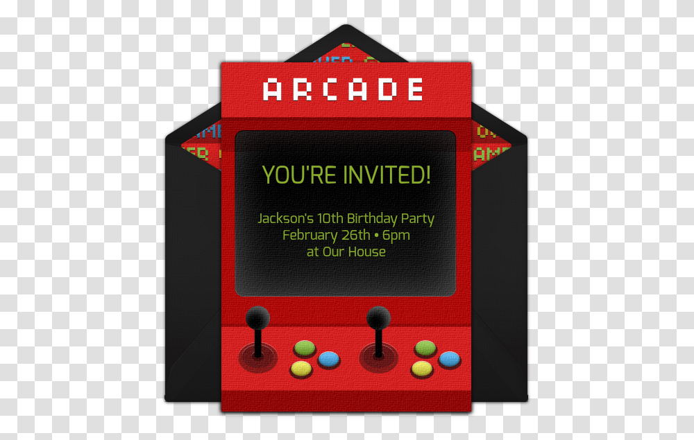 Free Arcade Birthday Invitation, Electronics, Joystick, Arcade Game Machine, Pac Man Transparent Png