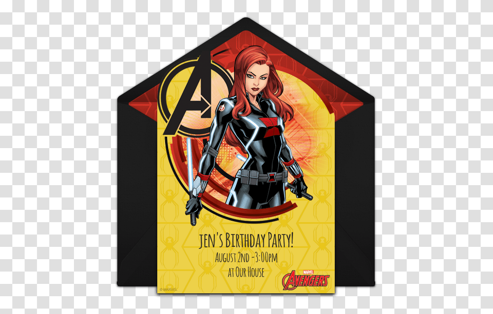 Free Avengers Black Widow Online Invitation Punchbowlcom Black Widow Marvel Birthday Card, Poster, Advertisement, Flyer, Paper Transparent Png