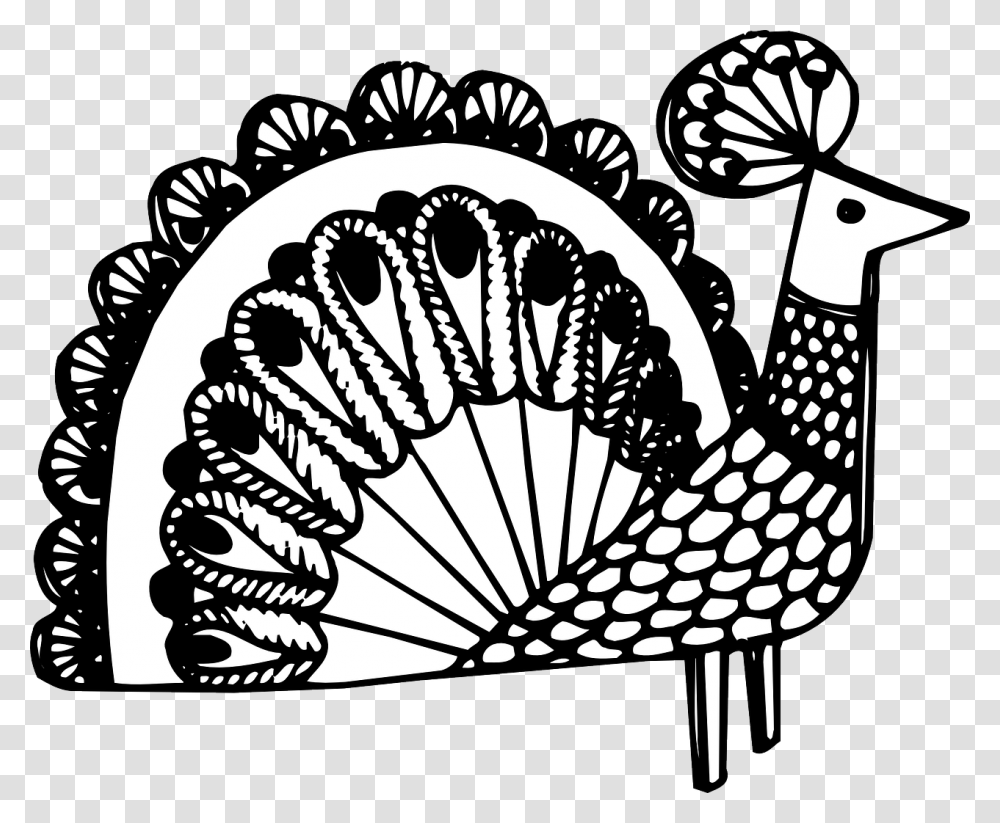 Free Black And White Clipart Of Peacock, Lace, Doodle, Drawing, Stencil Transparent Png