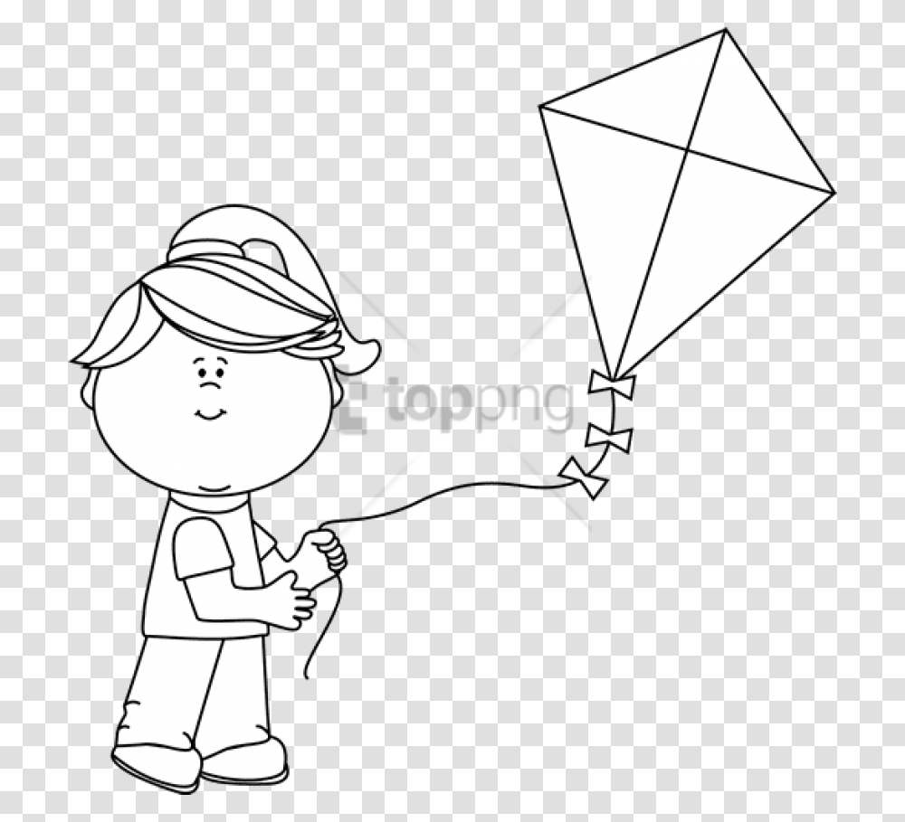 Free Black And White Girl Flying A Kite Holding Kites Clipart Black And White, Toy, Drawing Transparent Png