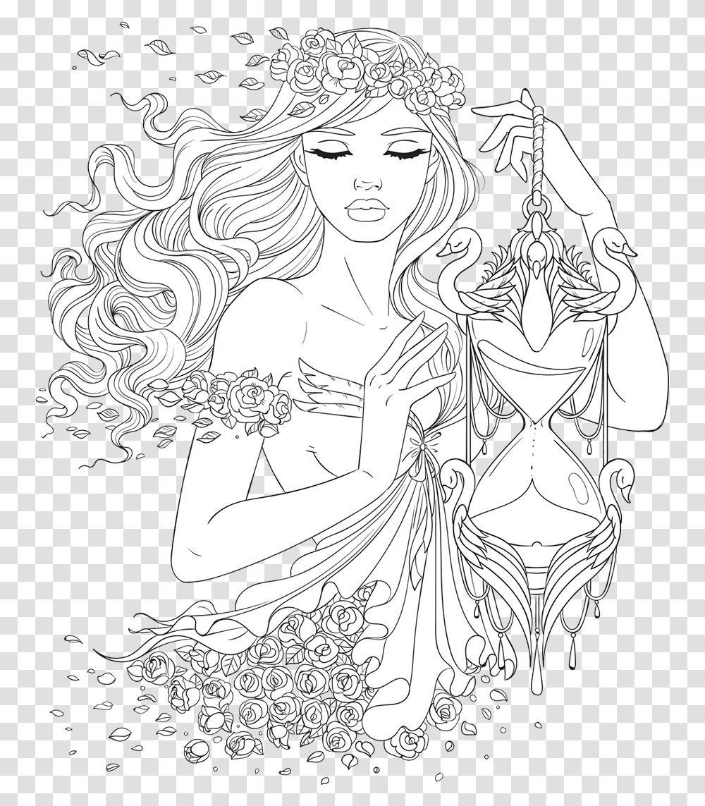 Free Blank Coupon Lineart Colouring Pages For Adults Girl, Drawing, Painting Transparent Png