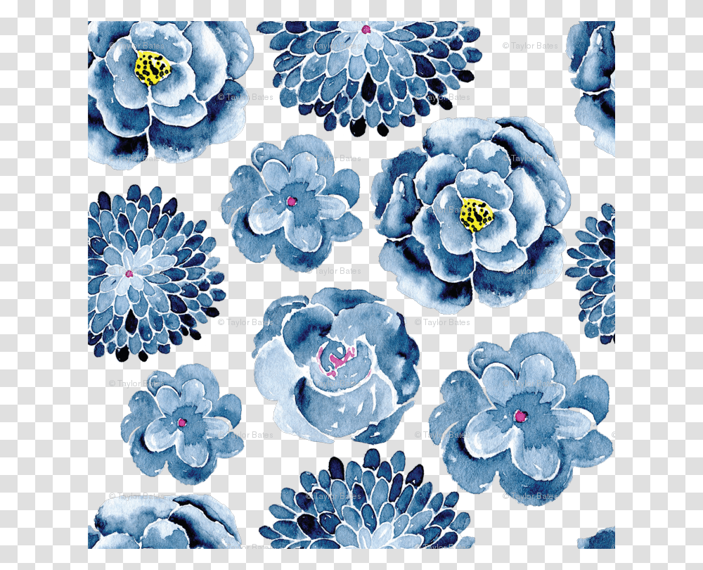 Free Blue Watercolor Flowers, Pattern, Fractal, Ornament, Rug Transparent Png