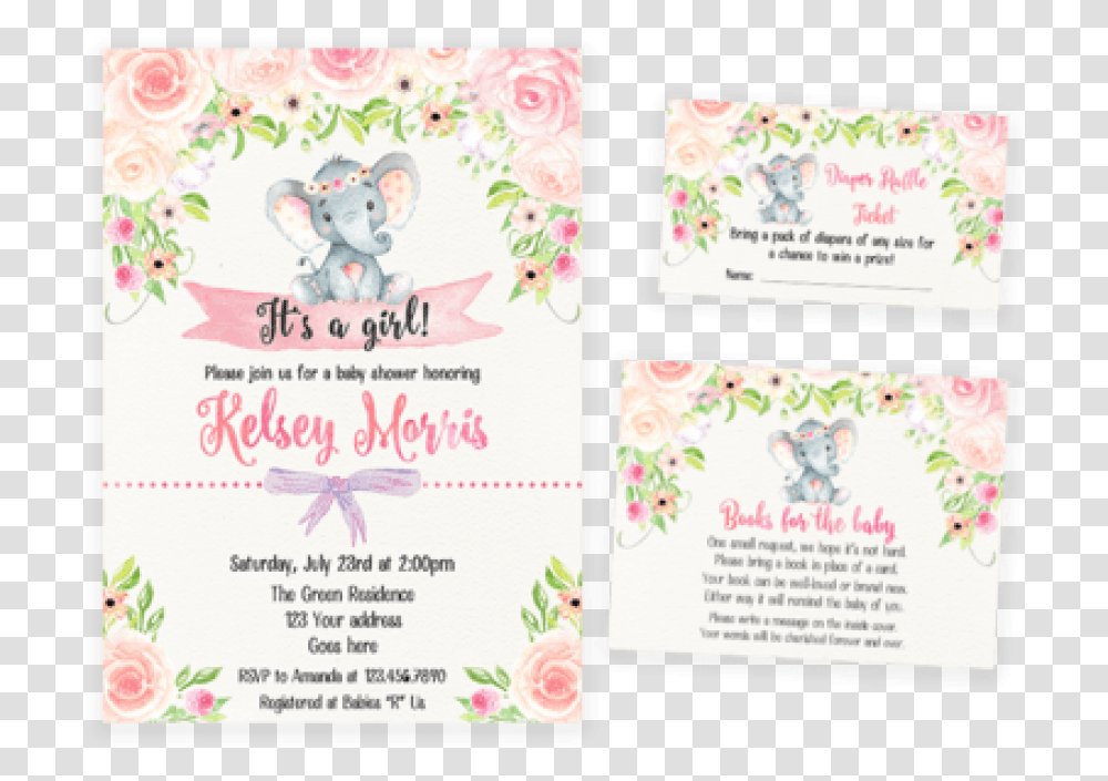 Free Blush Pink Floral Elephant Baby Shower Blush Pink Floral Baby Invites, Paper, Flyer, Poster Transparent Png