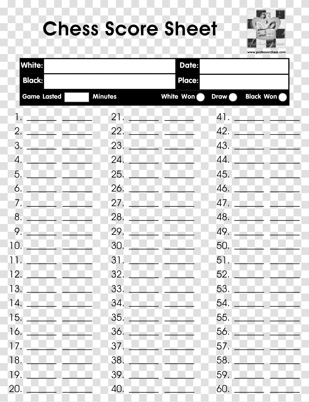 Free Chess Sheet Templates Pdf Chess Score Sheet, File, Webpage Transparent Png