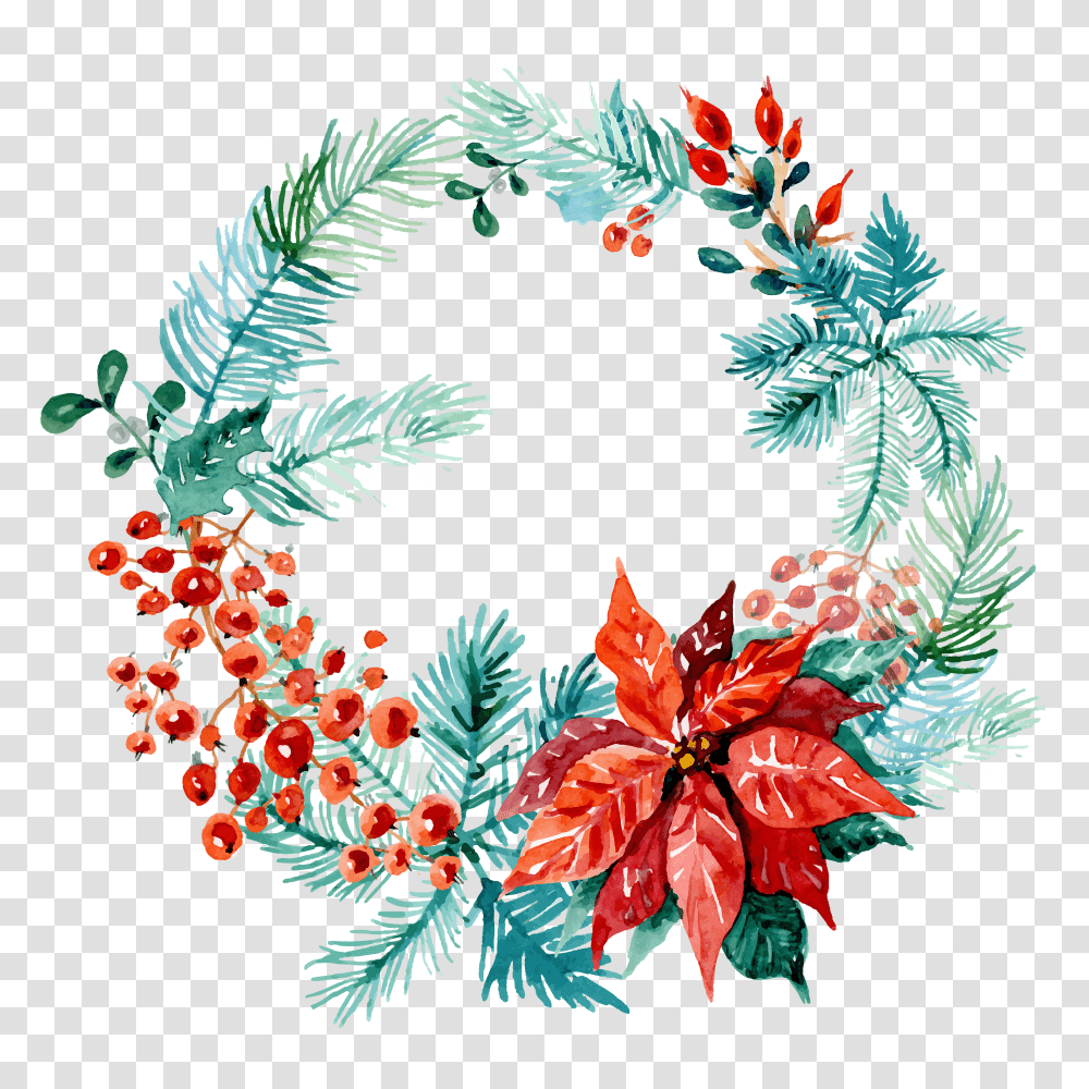 Free Christmas Watercolor Wreaths, Floral Design, Pattern Transparent Png