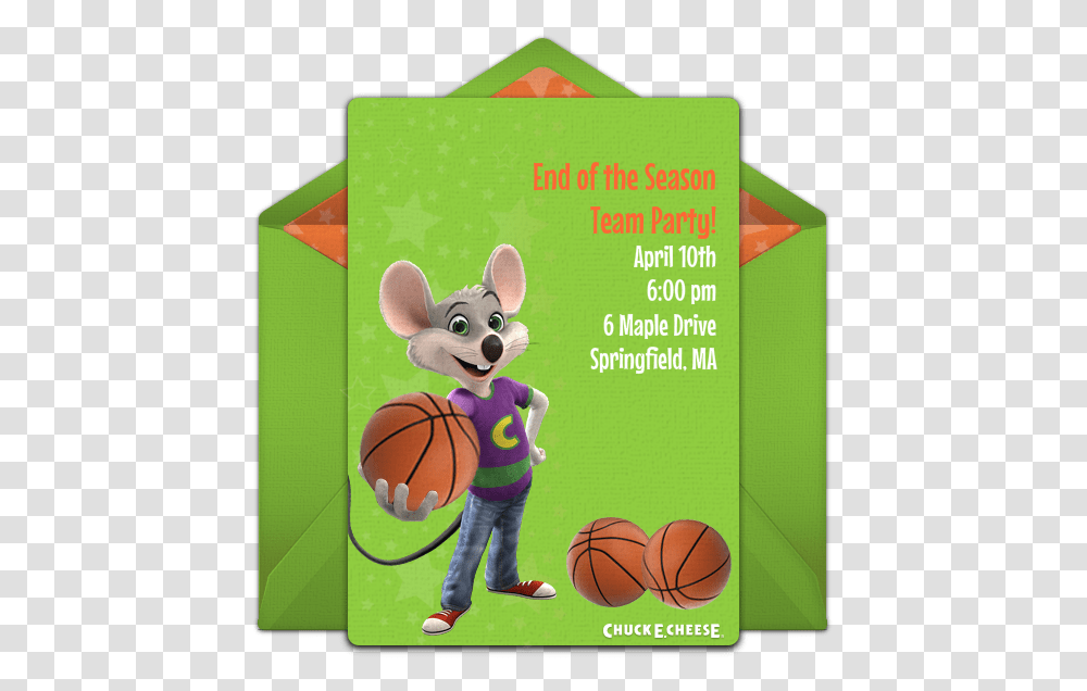 Free Chuck E Cheese Basketball Online Invitation Chuck E Cheese Basketball For Sale, Advertisement, Envelope, Poster, Person Transparent Png