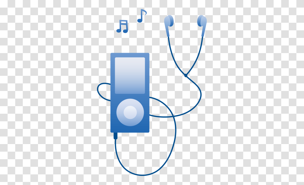 Free Clip Art Of A Cool Blue Player With Ear Buds And Musical, Electronics, Ipod, IPod Shuffle Transparent Png