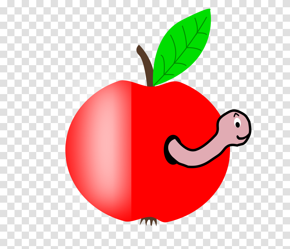 Free Clipart Apple Red With A Green Leaf With Funny Worm, Plant, Label, Food Transparent Png