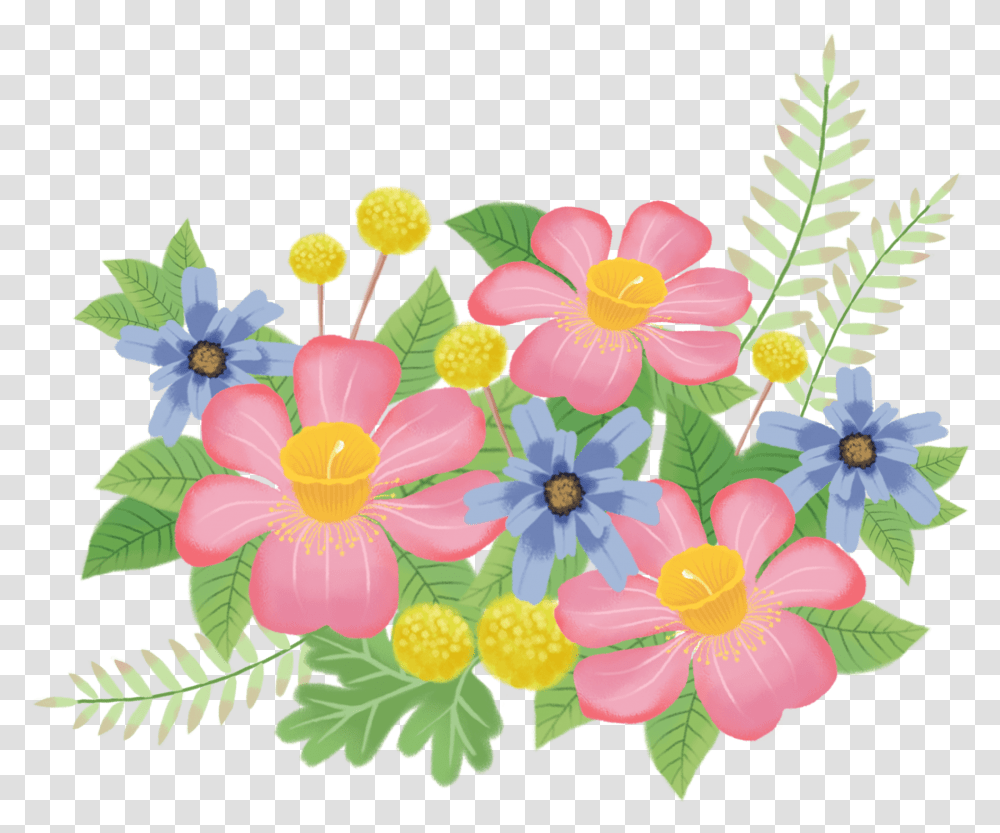 Free Clipart Bouquet Of Flowers Flower Cute Cartoon, Floral Design, Pattern, Plant Transparent Png