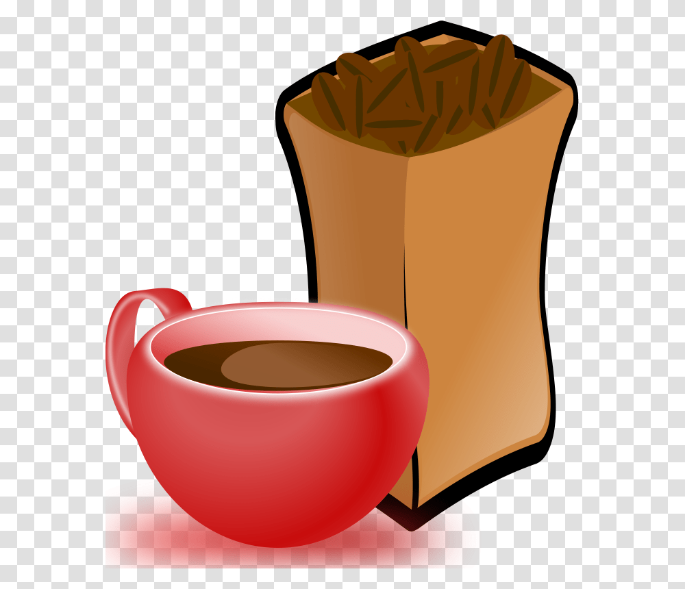 Free Clipart Cup Of Coffee With Sack Of Coffee Beans Momoko, Coffee Cup, Bag, Beverage, Drink Transparent Png