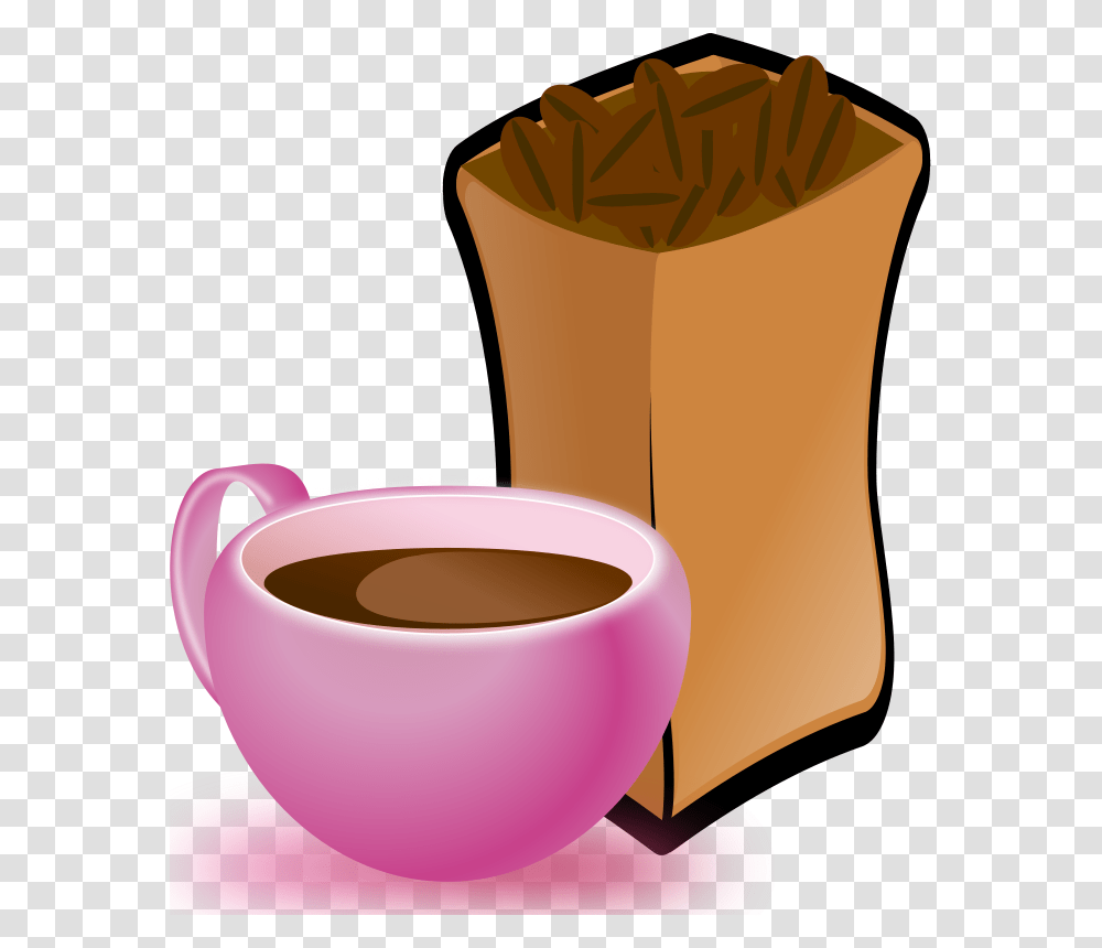 Free Clipart Cup Of Coffee With Sack Of Coffee Beans Momoko, Coffee Cup, Bag, Latte, Beverage Transparent Png
