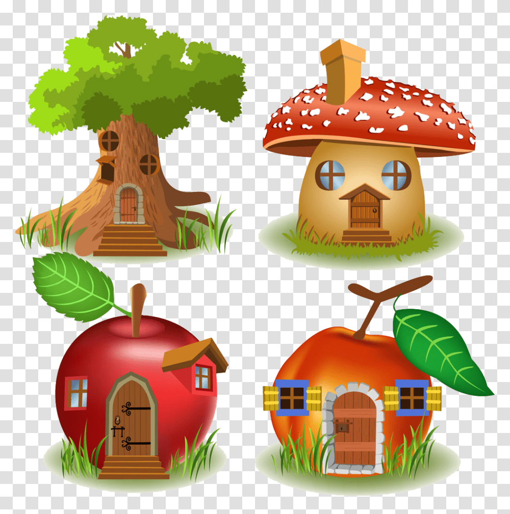 Free Clipart Fairy Apple Tree Banner Royalty Free Library Fruit House Drawing, Plant, Label, Vegetation Transparent Png