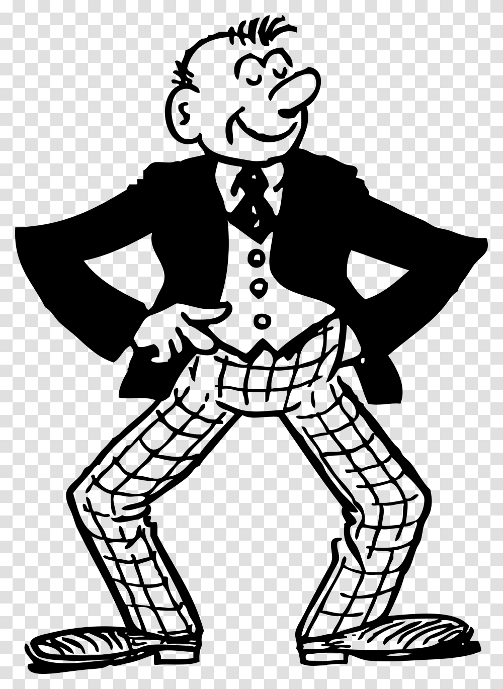 Free Clipart Illustration Of A Cartoon Retro Man Cartoon Guy Black And White, Person, Human, Performer, Stencil Transparent Png