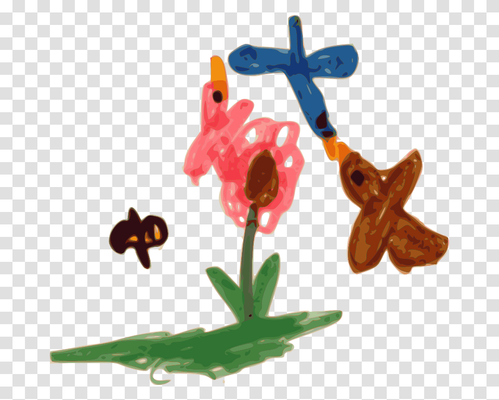 Free Clipart Kindergarten Art Birds Bee And Flower Baj, Plant, Anther, Blossom, Cross Transparent Png