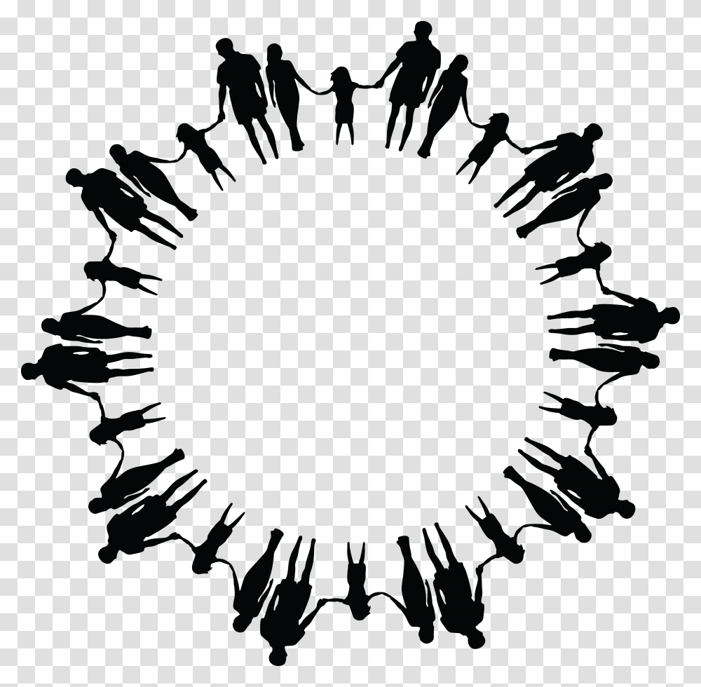 Free Clipart Of A Black And White Round Frame Made Of Family Members, Silhouette, Cat, Animal Transparent Png