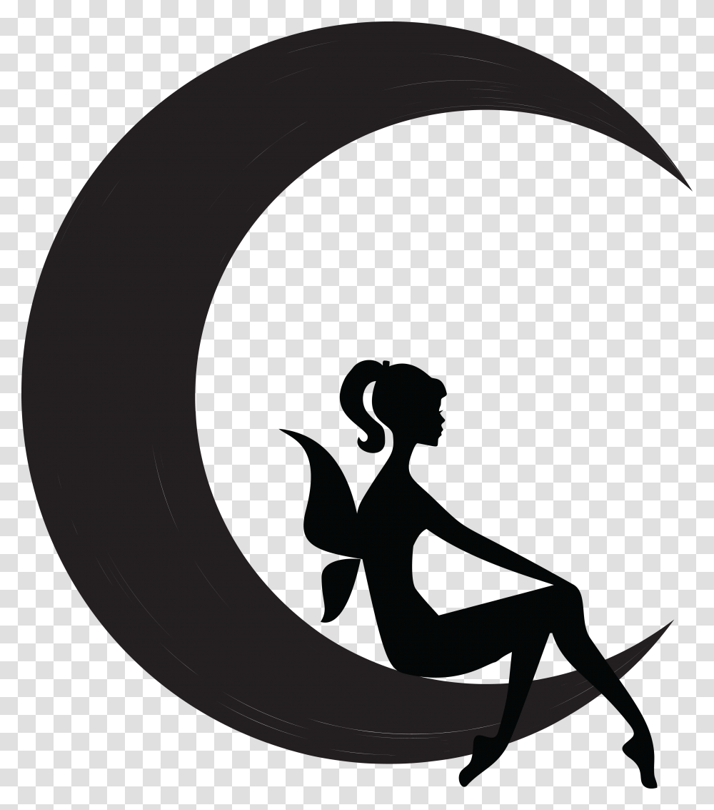 Free Clipart Of A Black And White Silhouetted Female Fairy Black And White, Outdoors, Photography, Kneeling Transparent Png