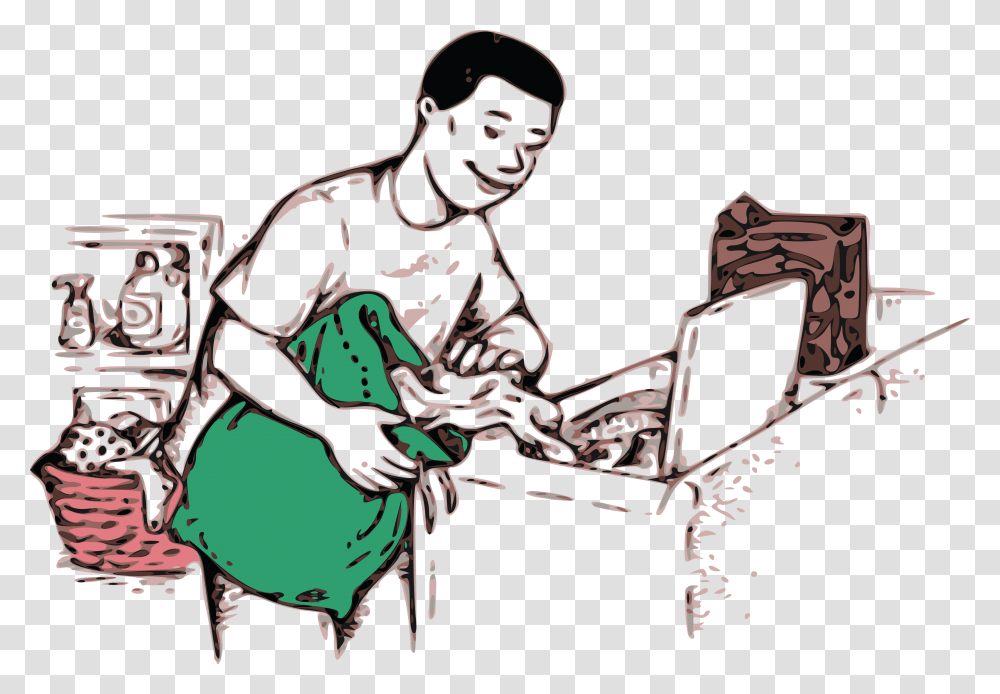 Free Clipart Of A Boy Doing Laundry Doing The Laundry Clipart, Transportation, Vehicle, Furniture, Chair Transparent Png