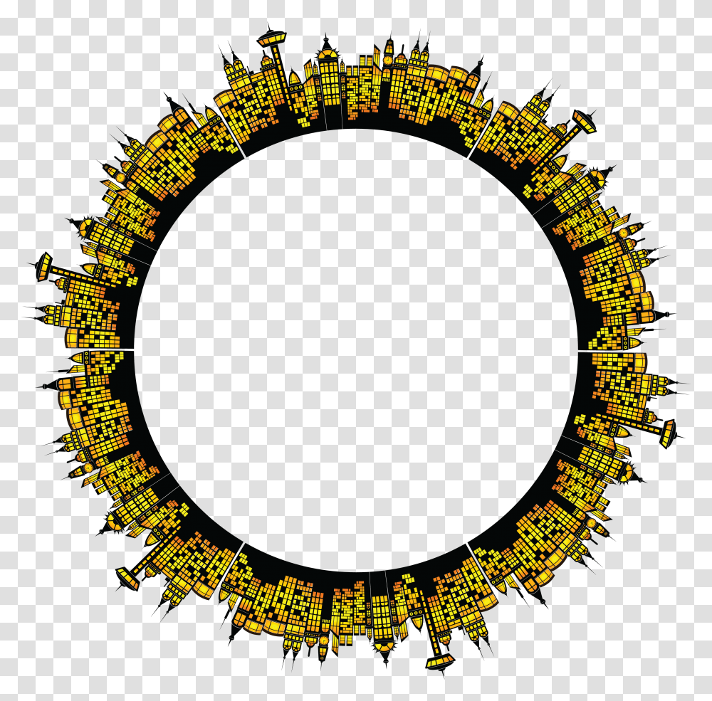 Free Clipart Of A Circular Frame Of Glowing City Buildings City Frame, Oval, Label Transparent Png