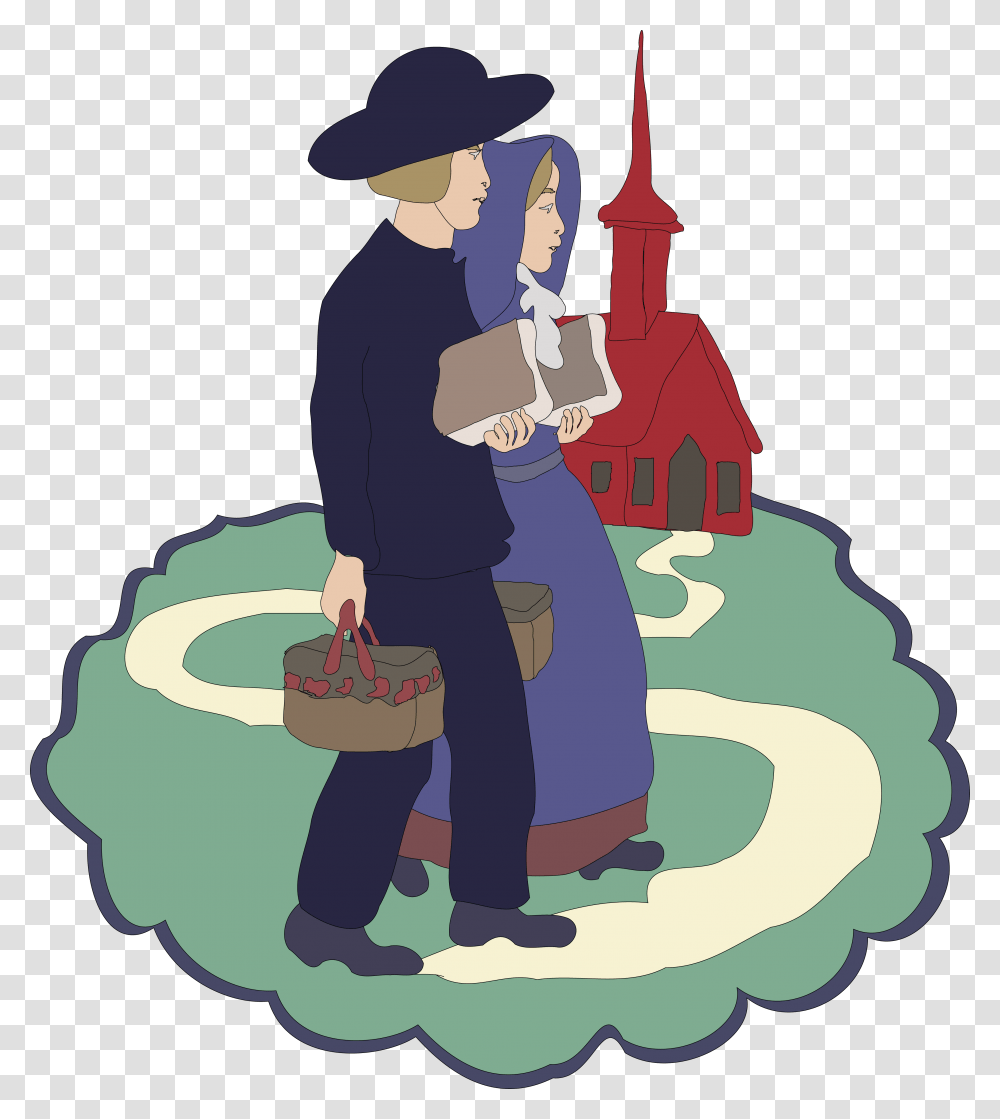 Free Clipart Of A Couple Of Children Near A School, Person, Cleaning, Hat Transparent Png