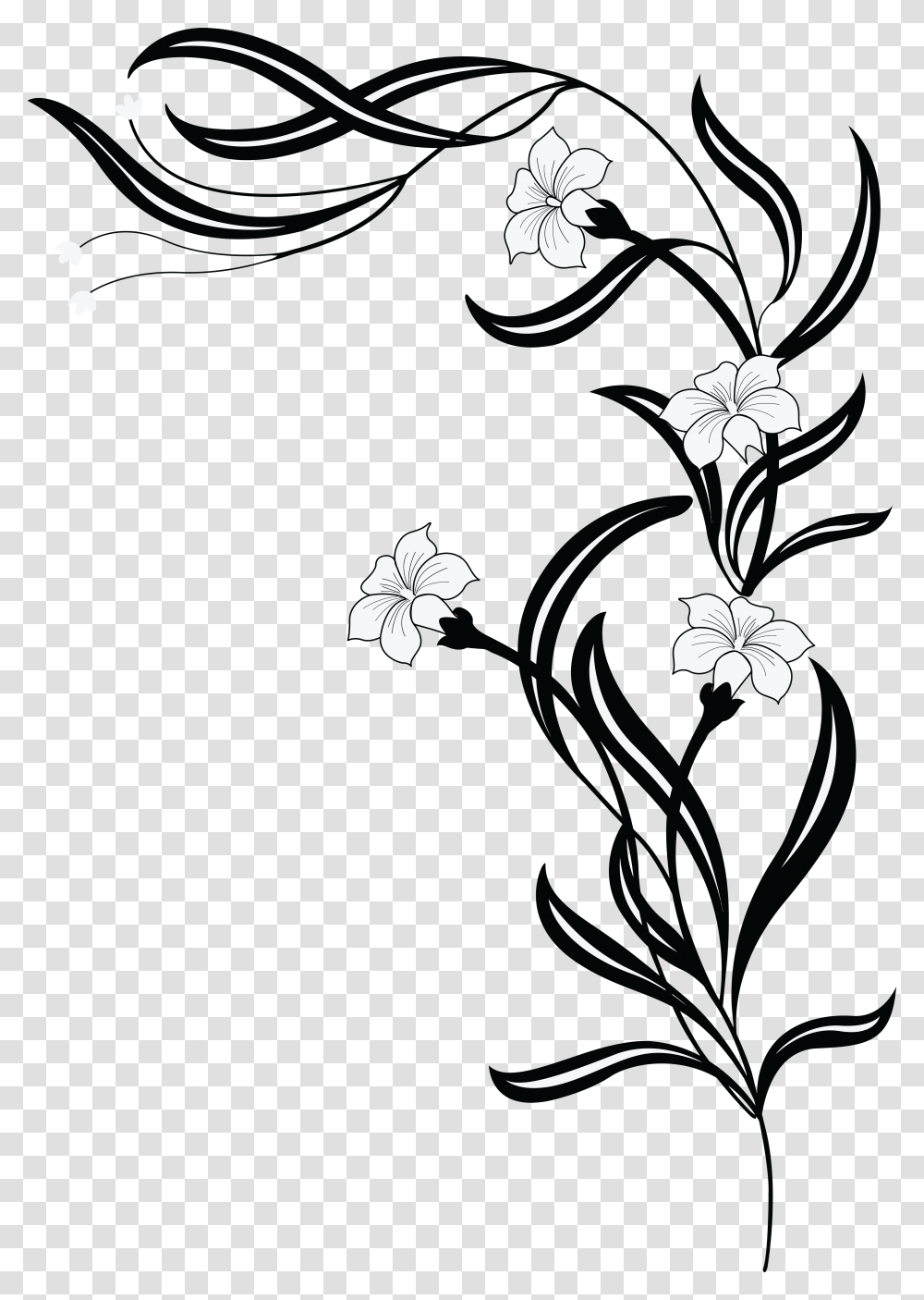 Free Clipart Of A Grayscale Floral Vine, Floral Design, Pattern Transparent Png