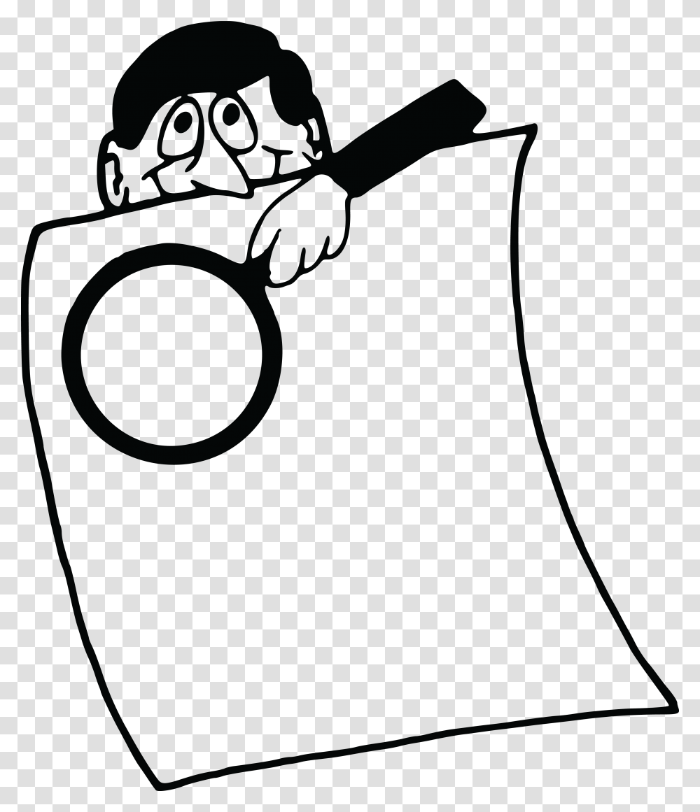 Free Clipart Of A Man With A Magnifying Glass Over A Document, Label, Pillow, Cushion Transparent Png