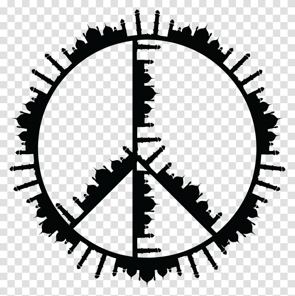 Free Clipart Of A Peace Symbol Of Mosques In Black And White, Star Symbol, Triangle, Stencil Transparent Png