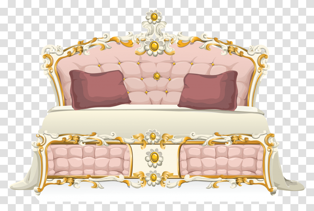 Free Clipart Of A Pink Baroque Bed Clipart Fancy Bed, Pillow, Cushion, Birthday Cake, Food Transparent Png