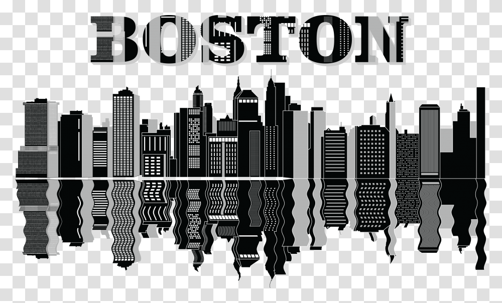 Free Clipart Of A Reflecting Boston City Skyline Boston Skyline Clip Art, Alphabet, Chess, Building Transparent Png