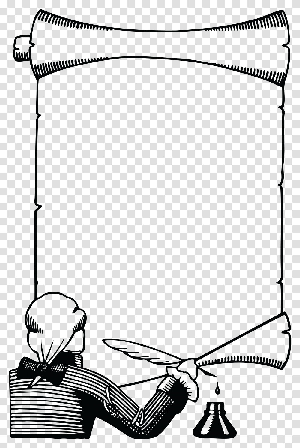 Free Clipart Of A Retro Black And White Man Writing On A Scroll, Person, Face, Alphabet Transparent Png