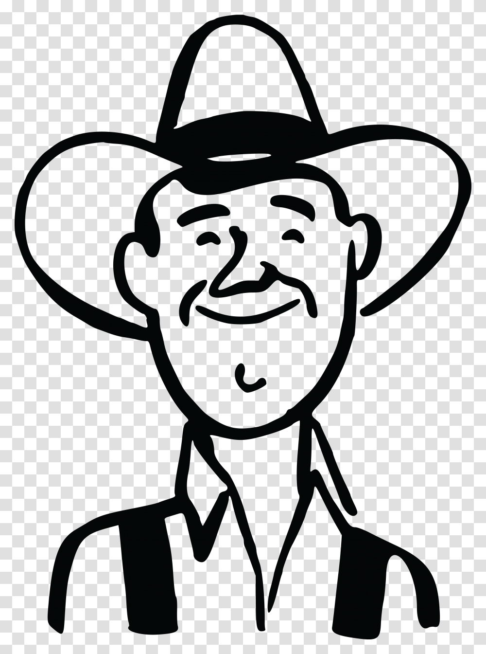 Free Clipart Of A Retro Happy Farmer, Apparel, Cowboy Hat, Silhouette Transparent Png