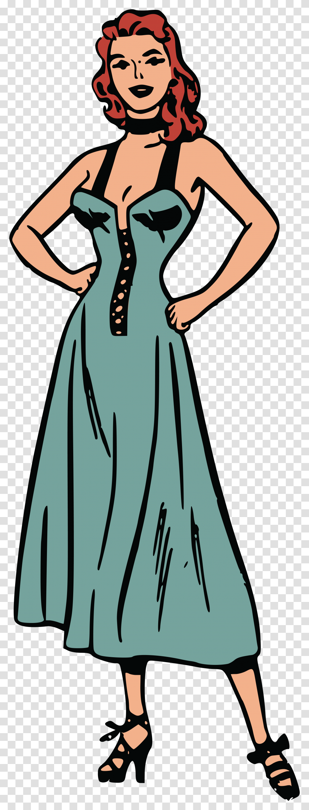Free Clipart Of A Retro Woman, Dress, Apparel, Sleeve Transparent Png