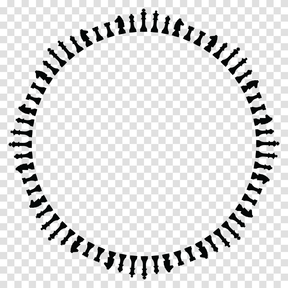 Free Clipart Of A Round Frame Of Chess Pieces In Black And White, Label, Rug Transparent Png