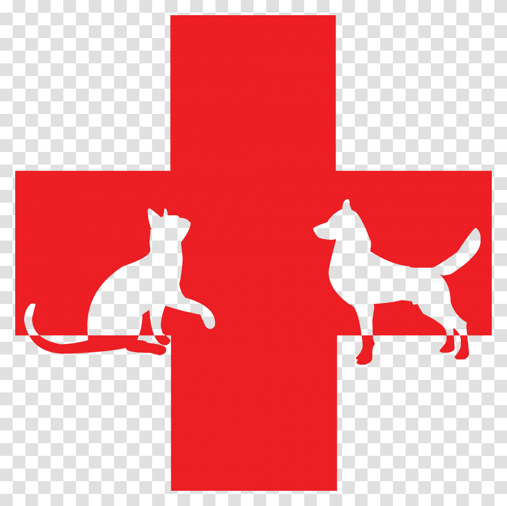 Free Clipart Of A Silhouetted Cat And Dog With A Red Animal Clinic, Logo, Pet, Mammal Transparent Png