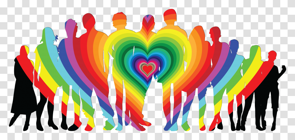 Free Clipart Of A Silhouetted Crowd With A Rainbow Heart, Modern Art, Pattern, Fractal Transparent Png