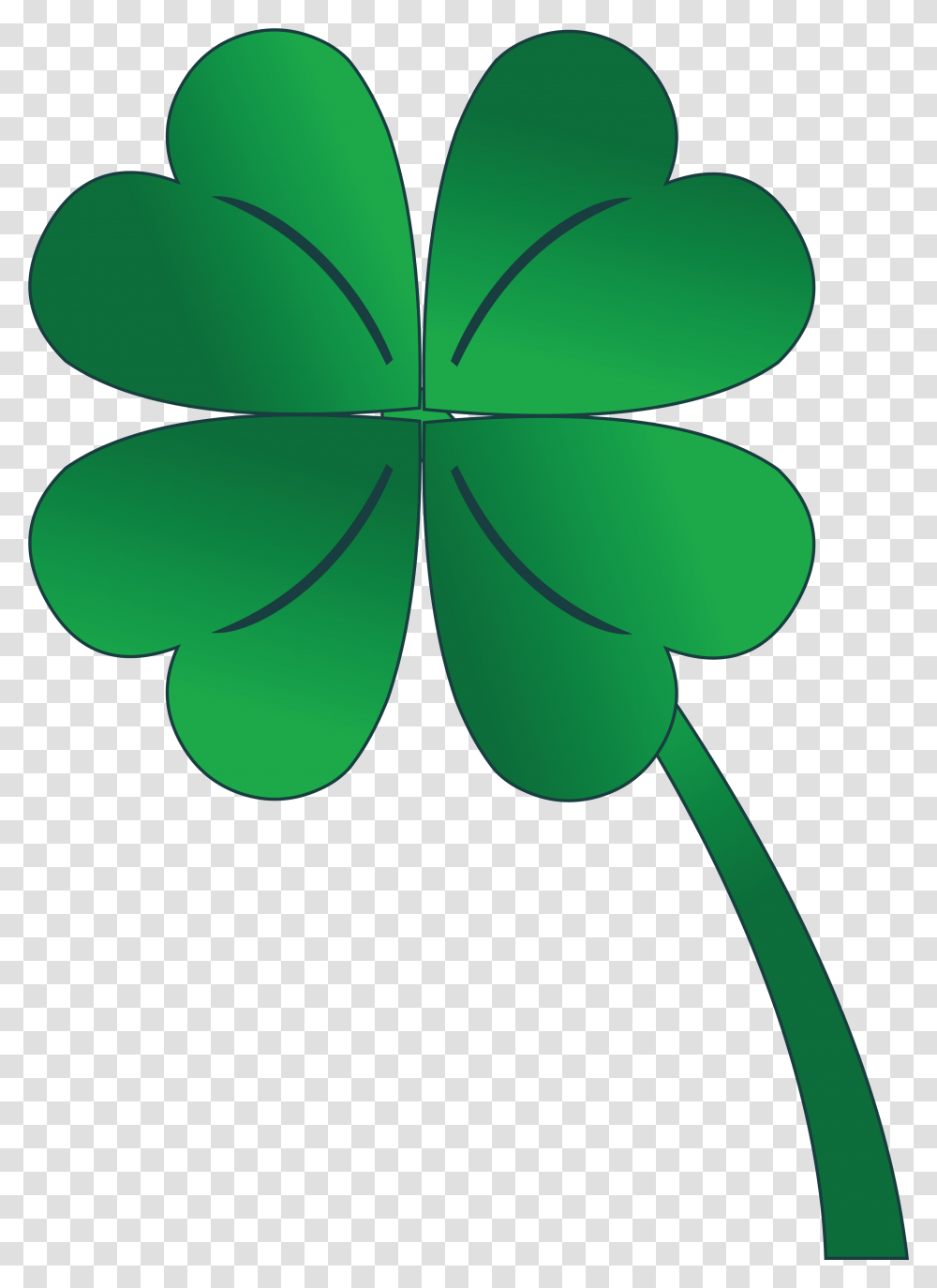 Free Clipart Of A St Paddy's Day 4 Leaf Clover Shamrock Four Leaf Clover Big, Green, Plant, Pattern, Symbol Transparent Png