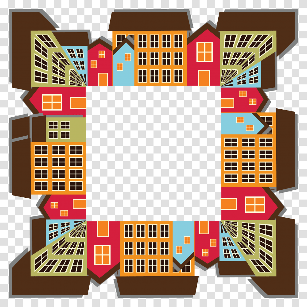 Free Clipart Of A Town Frame, Urban, Neighborhood, Building, Flyer Transparent Png