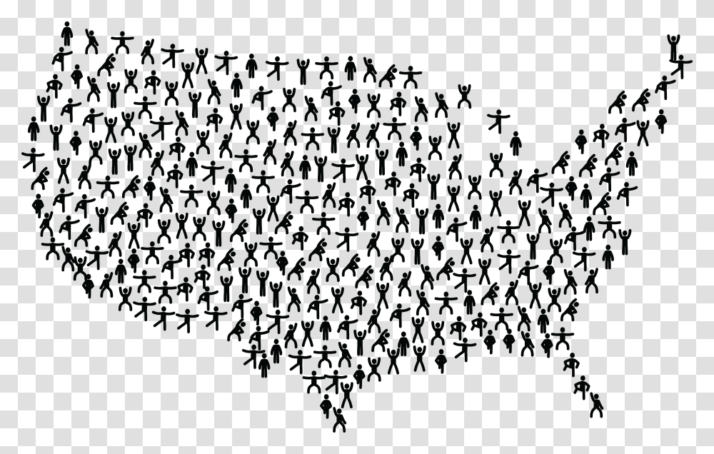 Free Clipart Of A United States Map Of Fitness People United States Map With People, Crowd, Gray, Hand Transparent Png
