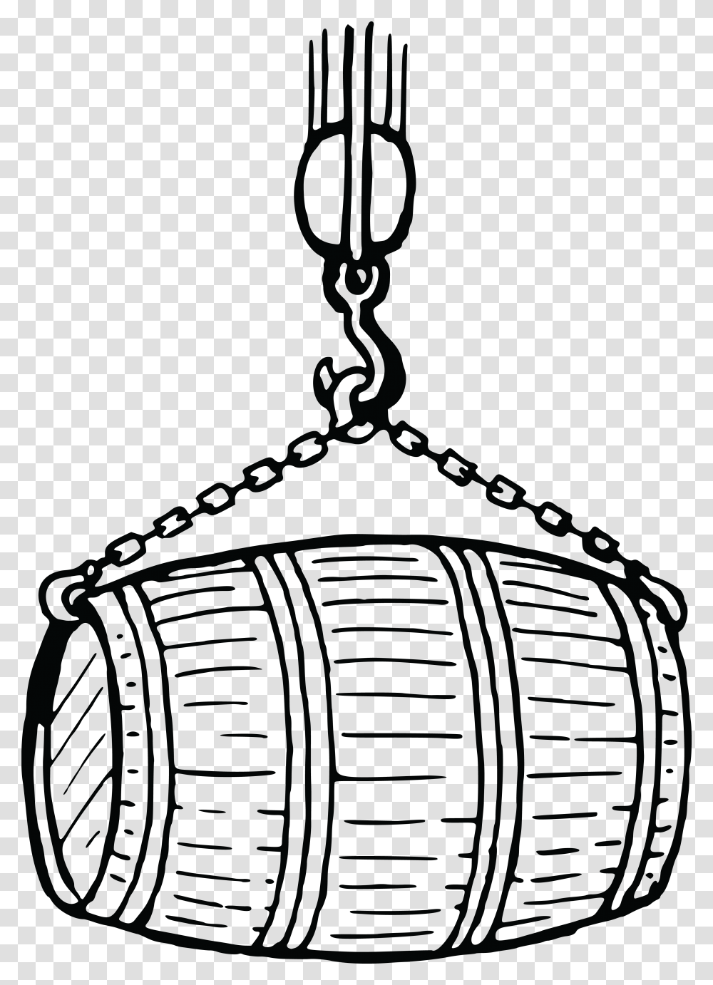 Free Clipart Of A Wooden Barrel In A Sling Black And White, Tool, Coil, Spiral Transparent Png