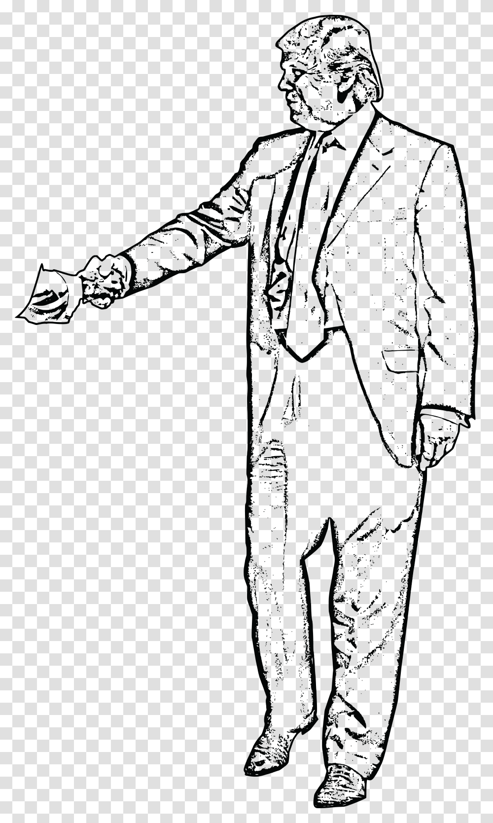 Free Clipart Of Donald Trump Shaking Hands Black And White Outline Of Donald Trump, Sleeve, Long Sleeve, Person Transparent Png