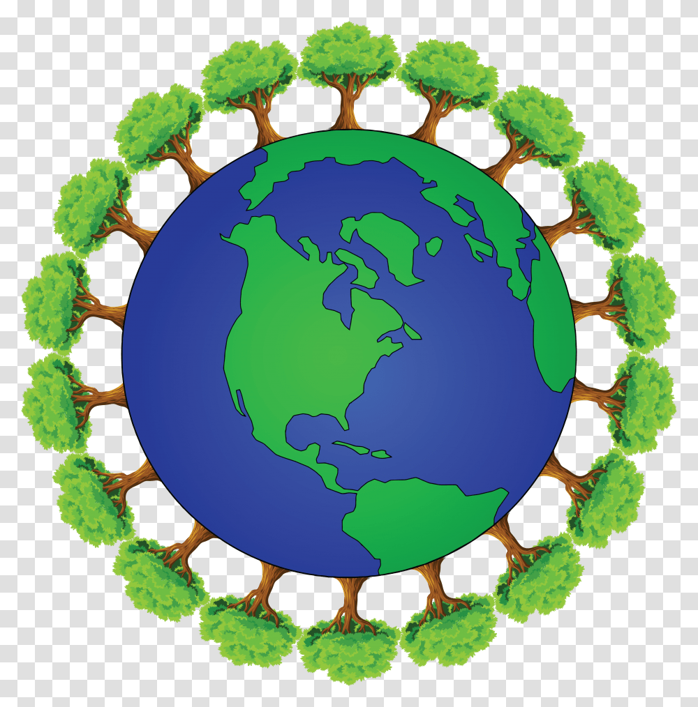 Free Clipart Of Planet Earth Encircled With Trees, Outer Space, Astronomy, Universe, Globe Transparent Png