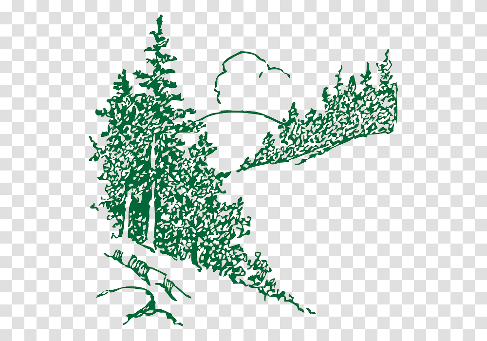 Free Cloud Outline Mountain Plants Tree Landscape Black And White Pine Trees Clipart, Bird, Flower, Handwriting Transparent Png
