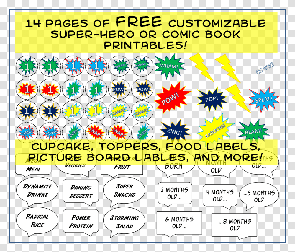 Free Comic Book Printables Superhero Party Food Labels Free, Plot, Number, Female Transparent Png