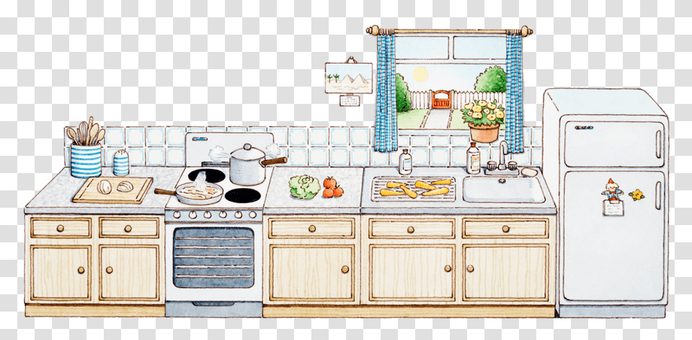 Free Cupboard Kitchen For Cartoon House, Indoors, Room, Sink, Meal Transparent Png