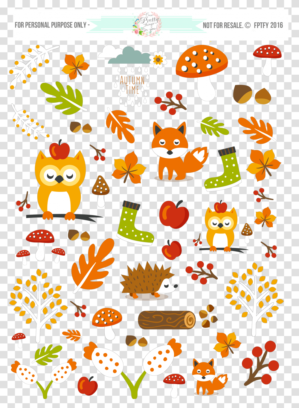 Free Cute Autumn Animal Clip Art And Planner Stickers Free Digital Stickers, Graphics, Floral Design, Pattern, Paper Transparent Png