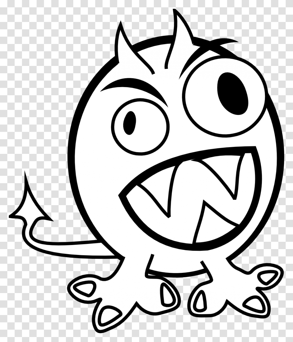 Free Cute Black And White Monster Clipart, Stencil, Doodle, Drawing, Label Transparent Png