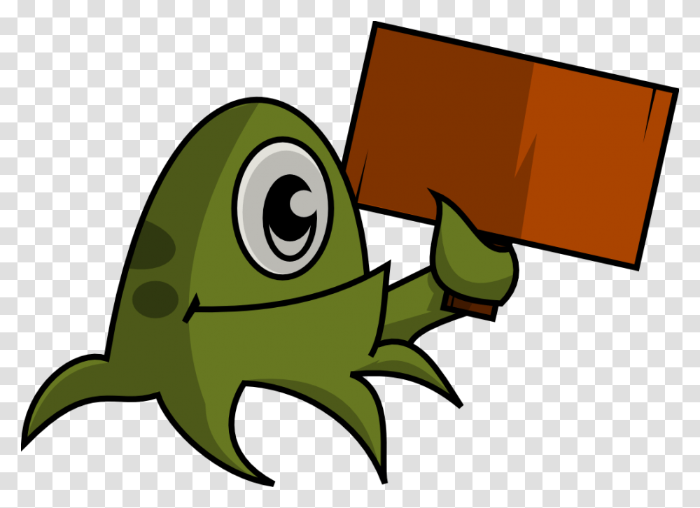 Free Cute Monster Holding Placard Clip Art Man Holding A Placard Clipart, Green, Amphibian, Wildlife, Animal Transparent Png