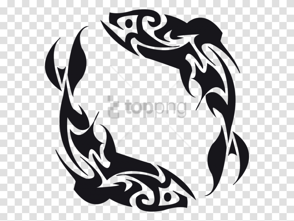 Free Double Koi Fish Tattoo Image With Polynesian Tribal Fish Tattoo, Dragon, Stencil, Statue Transparent Png