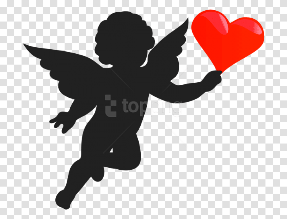 Free Download Cupid With Heart Silhouette Images Clipart Black And White Baby Angel, Person, Human Transparent Png