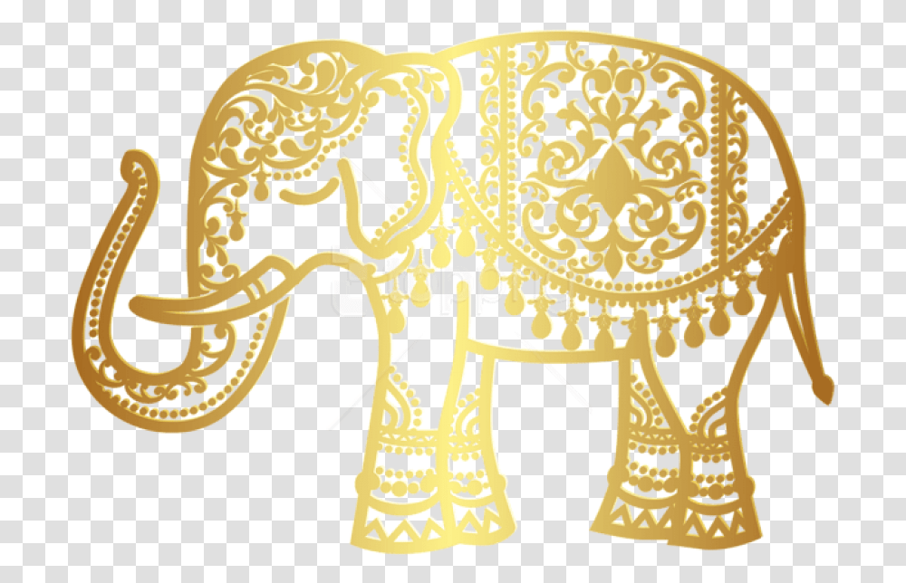Free Download Decorative Gold Indian Elephant Background Indian Elephant, Lace, Rug Transparent Png